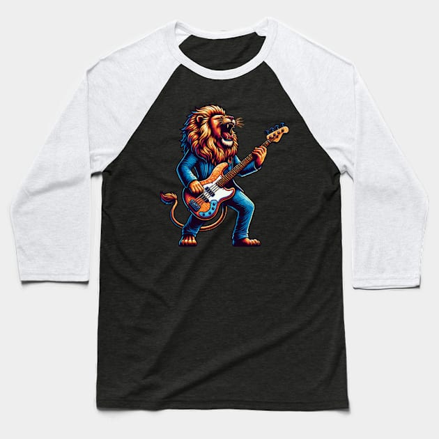 Lion Groove King: Roaring Bass Baseball T-Shirt by Blended Designs